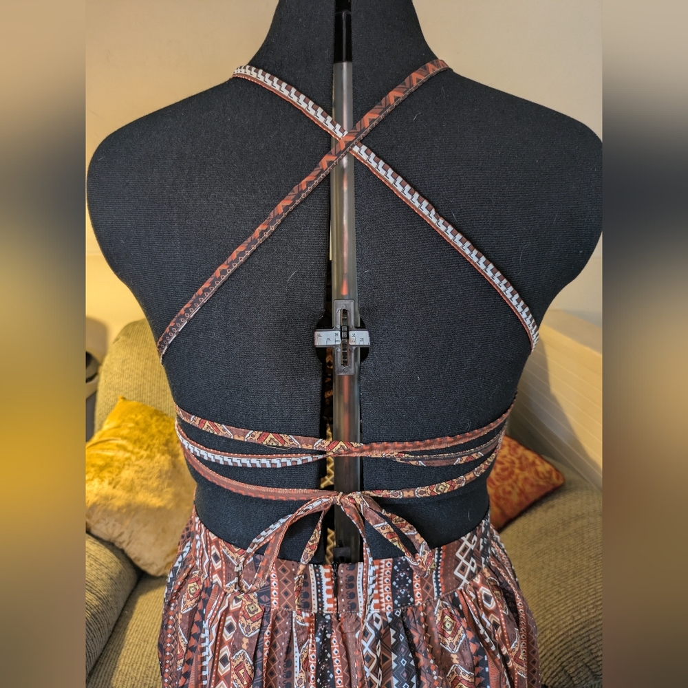 SHEIN Rust, Cream & Black Boho Wrap Maxi Dress - Picture 7 of 13